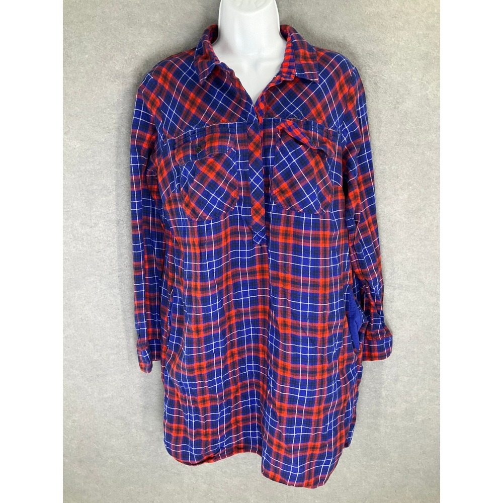 J. Crew Plaid Flannel Shirt Dress Tunic Popover Holiday‎ Women's Size M Preppy